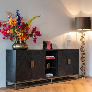 Brass & Black Ash Sideboard - 4 door - Herringbone Range