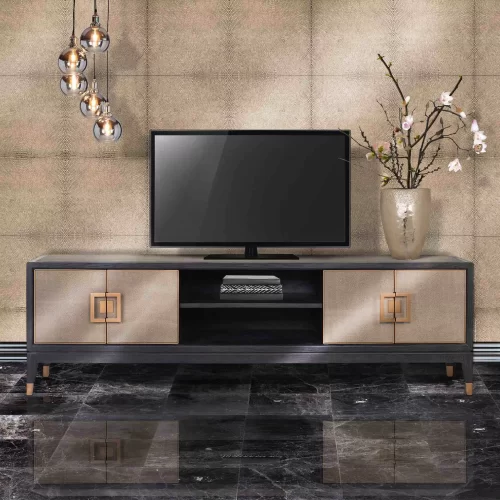 4 Door Leather Inlaid TV Cabinet - Banbury Range