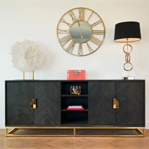 Gold & Black Ash Sideboard - 4 Door - Herringbone Range