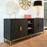 Gold & Black Ash Sideboard - 4 Door - Herringbone Range