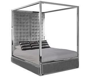5ft 4 Poster Bed King-Size Bed - Chrome Surround - Paramount Grey Velvet
