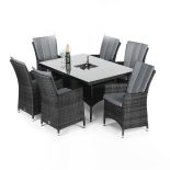 6 Seater Rectangular Dining Set - Ice Bucket - Parasol & Base - Grey Polyweave