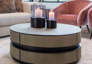 Round Leather Inlaid Coffee Table - Banbury Range