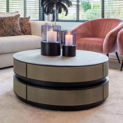 Round Leather Inlaid Coffee Table - Banbury Range