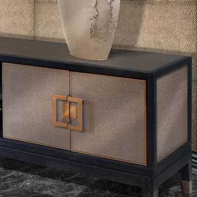 4 Door Leather Inlaid TV Cabinet  – Banbury Range