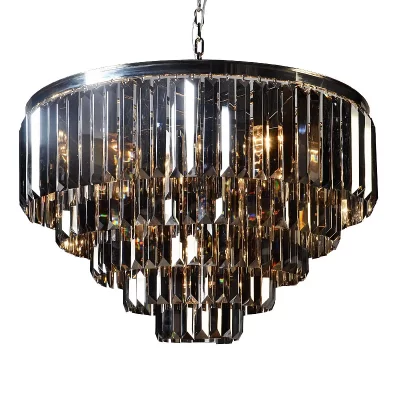 5 Tiered Chandelier – Smoked Crystal – Polished Chrome Finish – LARGE