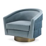 Occasional Swivel Chair - Curved back - Brushed Brass Bass - Savanna Blue Velvet