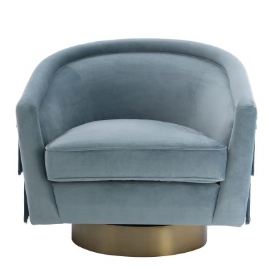 Occasional Swivel Chair – Curved back – Brushed Brass Bass – Savanna Blue Velvet