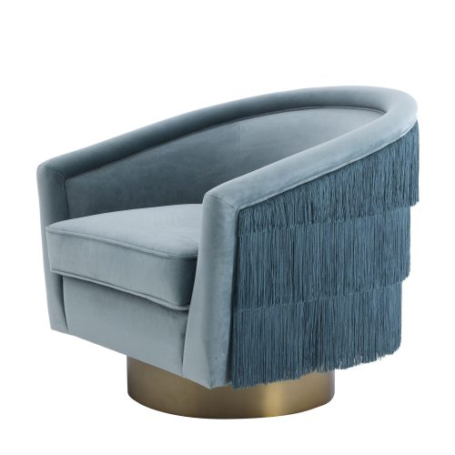 Occasional Swivel Chair - Curved back - Brushed Brass Bass - Savanna Blue Velvet