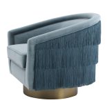 Occasional Swivel Chair - Curved back - Brushed Brass Bass - Savanna Blue Velvet