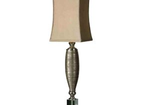 Table Lamp - Chrome & Glass Base - Bronze Silk Square Shade
