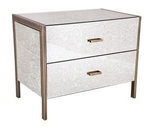 Large Bedside - Champagne Edged 2 Drawer - Antique Mirrored Finish