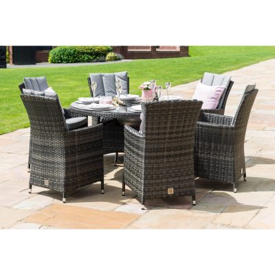 6 Seat Round Garden Dining Set – Inset Ice Bucket – Grey Polyweave