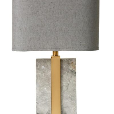 Table Lamp – Brushed Brass & Marble Base – Grey Linen Shade