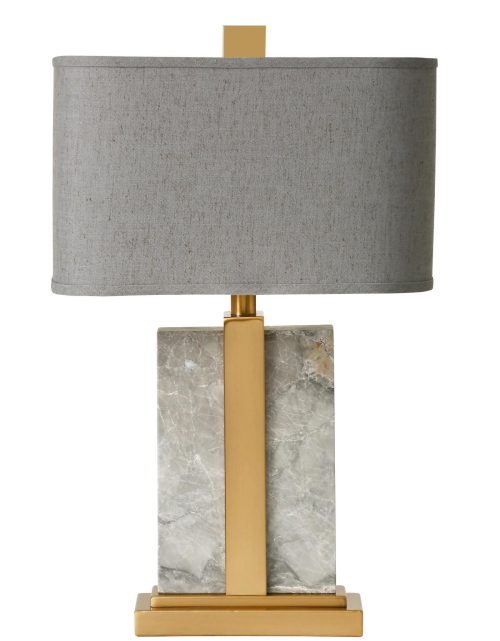 Table Lamp - Brushed Brass & Marble Base - Grey Linen Shade