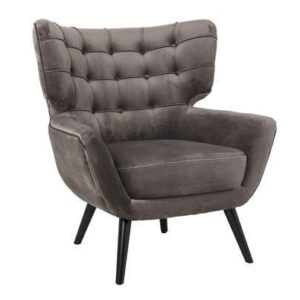 Easy Chair - Buttoned Back - Black Legs - Stone Velvet