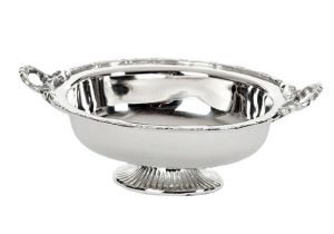 Oval Nut Dish - Nickel Finished Metal - Handles