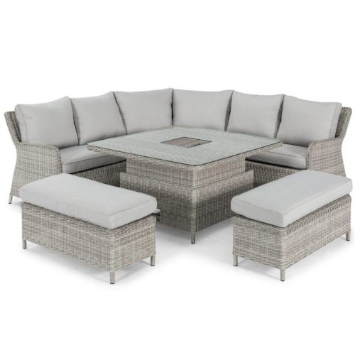 Garden Corner Dining Sofa Set – Rising Dining Table – Ice Bucket – Grey Poly Rattan