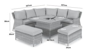 Garden Corner Dining Sofa Set - Rising Dining Table - Ice Bucket - Grey Poly Rattan
