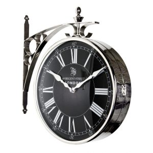 Wall Clock - '49 Regent Street' Branded - Polished Chrome - Black Face