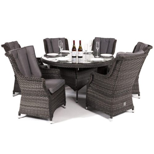 6 Seat Round Garden Table Set – Umbrella & Base – Grey Polyrattan