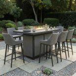 8 Seat Rectangular Fire Pit Garden Bar Dining Set - All Weather Zinc Fabric