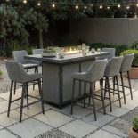 8 Seat Rectangular Fire Pit Garden Bar Dining Set - All Weather Zinc Fabric