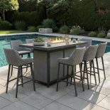 8 Seat Rectangular Fire Pit Garden Bar Dining Set - All Weather Zinc Fabric