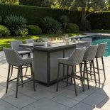 8 Seat Rectangular Fire Pit Garden Bar Dining Set - All Weather Zinc Fabric