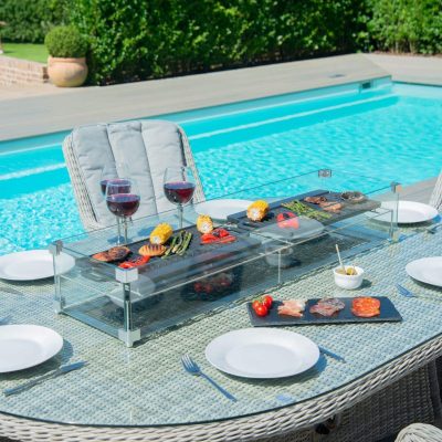 6 Seat Oval Fire Pit Garden Dining Set – Grey Polyweave – Venice Chairs