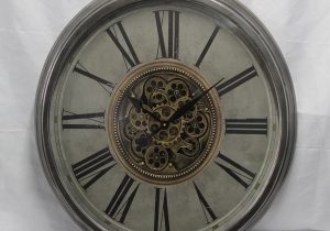 Wall Clock - Round Moving Cogs - Champagne Gold & Silver Finish