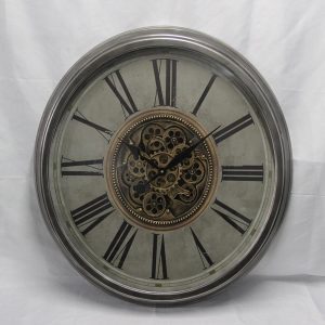 Wall Clock - Round Moving Cogs - Champagne Gold & Silver Finish