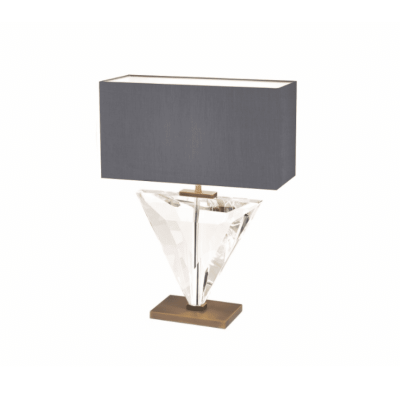 Table Lamp – Crystal & Bronze Base – Grey Oblong Shade