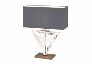 Table Lamp - Crystal & Bronze Base - Grey Oblong Shade