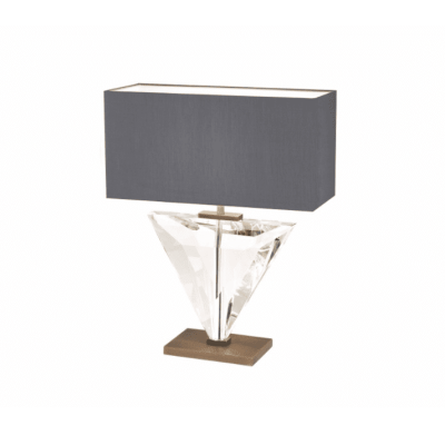 Table Lamp - Crystal & Bronze Base - Grey Oblong Shade