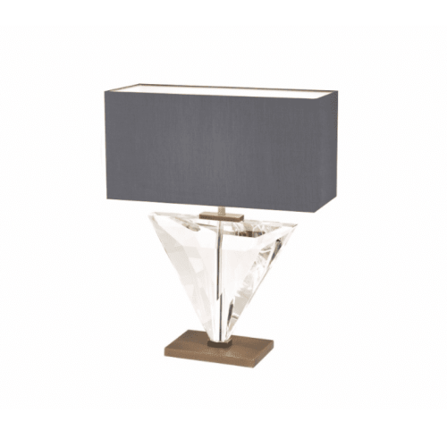 Table Lamp - Crystal & Bronze Base - Grey Oblong Shade