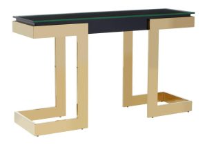 Console Table - Black Glass Top - Gold Frame Surround
