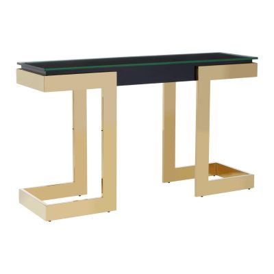Console Table - Black Glass Top - Gold Frame Surround