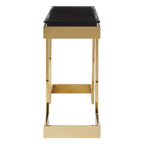 Console Table - Black Glass Top - Gold Frame Surround