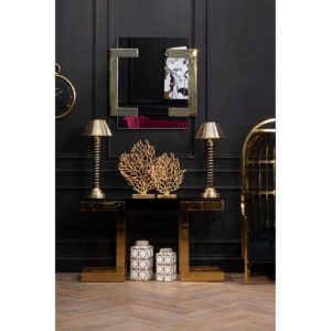 Console Table - Black Glass Top - Gold Frame Surround