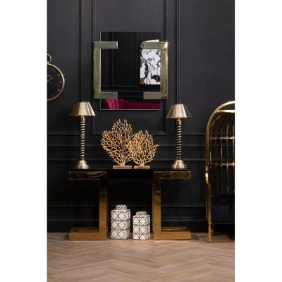 Console Table – Black Glass Top – Gold Frame Surround