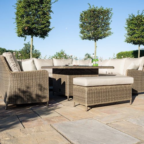 Royal Fire Pit Garden Sofa Set - U Shaped Design - Natural Poly Weave