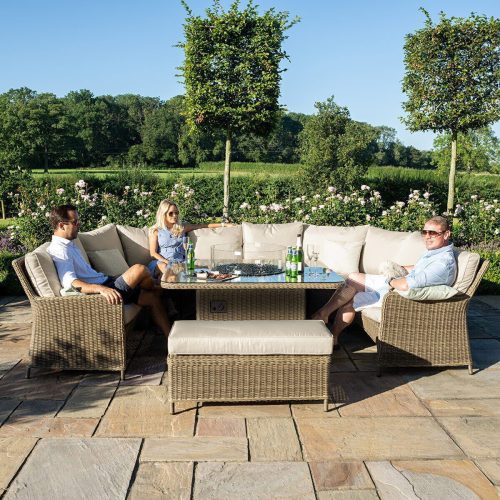 Royal Fire Pit Garden Sofa Set - U Shaped Design - Natural Poly Weave