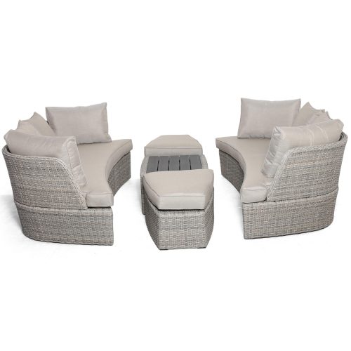 Daybed Sofa Set - Rising Table - Grey Cushions - Grey Polyrattan