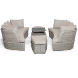 Daybed Sofa Set - Rising Table - Grey Cushions - Grey Polyrattan