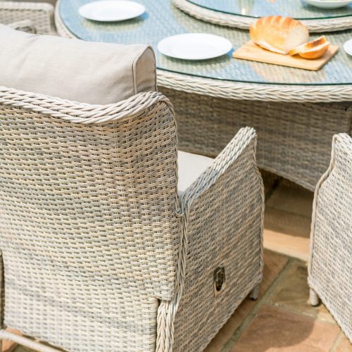 6 Seat Reclining Garden Table Set - Umbrella & Base - Grey Polyrattan