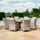 8 Seat Reclining Garden Table Set - Umbrella & Base - Grey Polyrattan