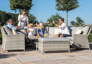 Garden U Shaped Sofa Set - Rising Dining/Coffee Table - Grey Poly Weave