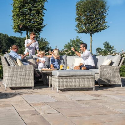 Garden U Shaped Sofa Set - Rising Dining/Coffee Table - Grey Poly Weave