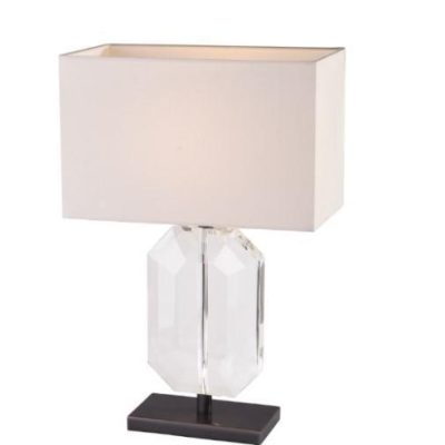 Table Lamp - Crystal & Bronze Base - Ivory Oblong Shade